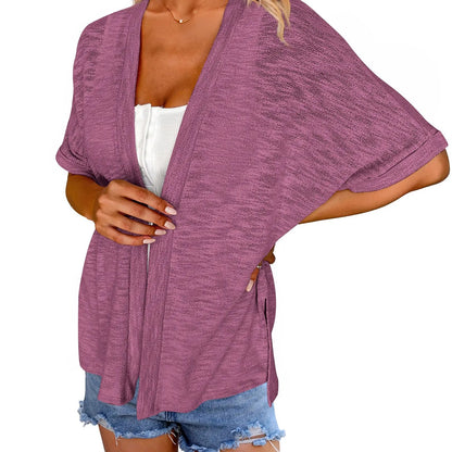 Womens Lightweight Cardigan 2026 Summer Short Sleeve Open Front Beach Coverup Vacation Outdoorfun Knitwear Comfort Casual Loose Minimalist Basic Knitting Batwing Shortsleeve Tops Womenswear
