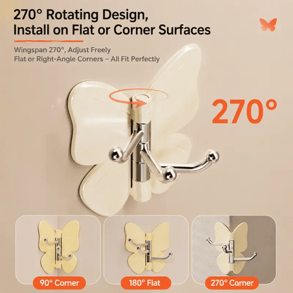 4 Pack Rotating Butterfly Hooks – Strong Adhesive Wall Organizer for Towels, Bags, Hats & Keys | No Drilling Required