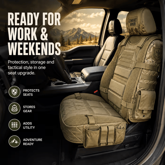 🎁🎁Free Shipping🎖️ Military‐Style Auto Seat Protectors|Universal Fit Heavy‐Duty Cushion For Long‐Drive Vehicle Owners