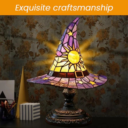 🔮 Stained Glass Style Witch Hat Resin Night Light | Vintage Fantasy Bedroom Lamp