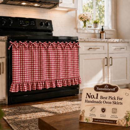 Gingham Plaid Oven Skirt Cover-Double Sided Thick Fabric for Cottagecore Kitchen Home Decor