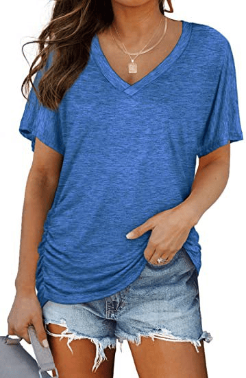 🔥LAST DAY 49% OFF-2026 New Women's Short Sleeve V-Neck Dolman Top, Soft Breathable Loose Fit Shirt with Side Waist Shirring, Versatile Casual Everyday Blouse
