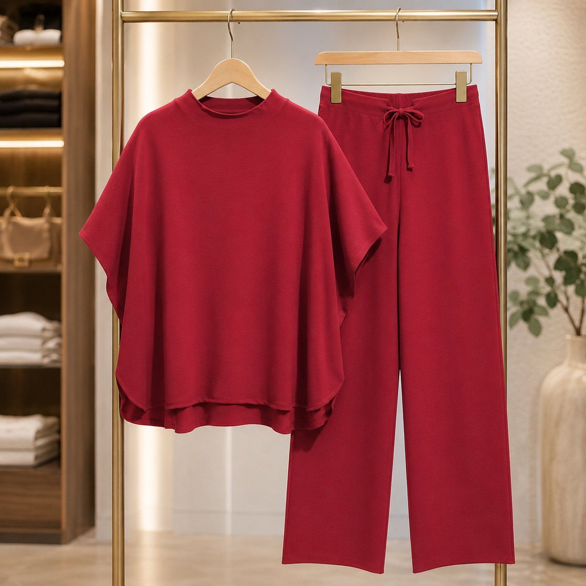 Women's 2 Piece Outfits Lounge Set 3/4 Batwing Sleeve Capelet Crew Neck Pullover Tops Wide Leg Pants Travel Set