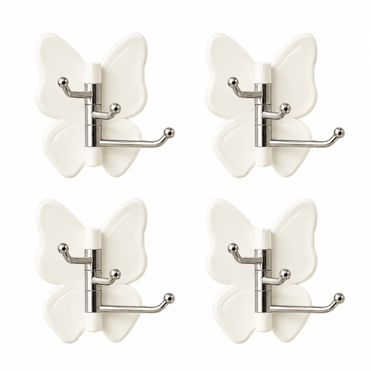 4 Pack Rotating Butterfly Hooks – Strong Adhesive Wall Organizer for Towels, Bags, Hats & Keys | No Drilling Required