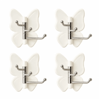 4 Pack Rotating Butterfly Hooks – Strong Adhesive Wall Organizer for Towels, Bags, Hats & Keys | No Drilling Required