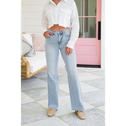⏰LAST DAY - HALF PRICE💥High Rise Vintage Wash Tummy Control Top Straight Leg Jeans