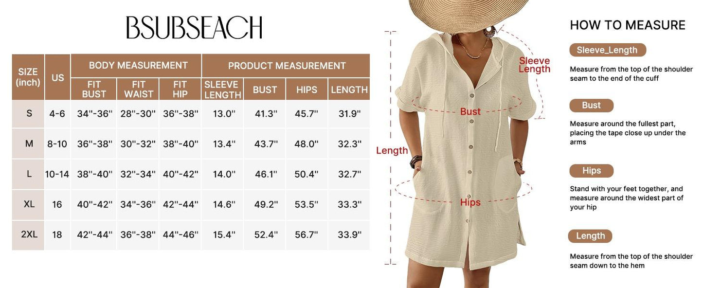 2026! ! !🔥  Women's Summer Swimwear Cover-Up, Short-Sleeve Button-Down Cover-Up: Hooded Beach Cover-Up with Pockets