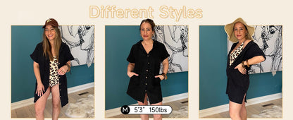 2026! ! !🔥  Women's Summer Swimwear Cover-Up, Short-Sleeve Button-Down Cover-Up: Hooded Beach Cover-Up with Pockets