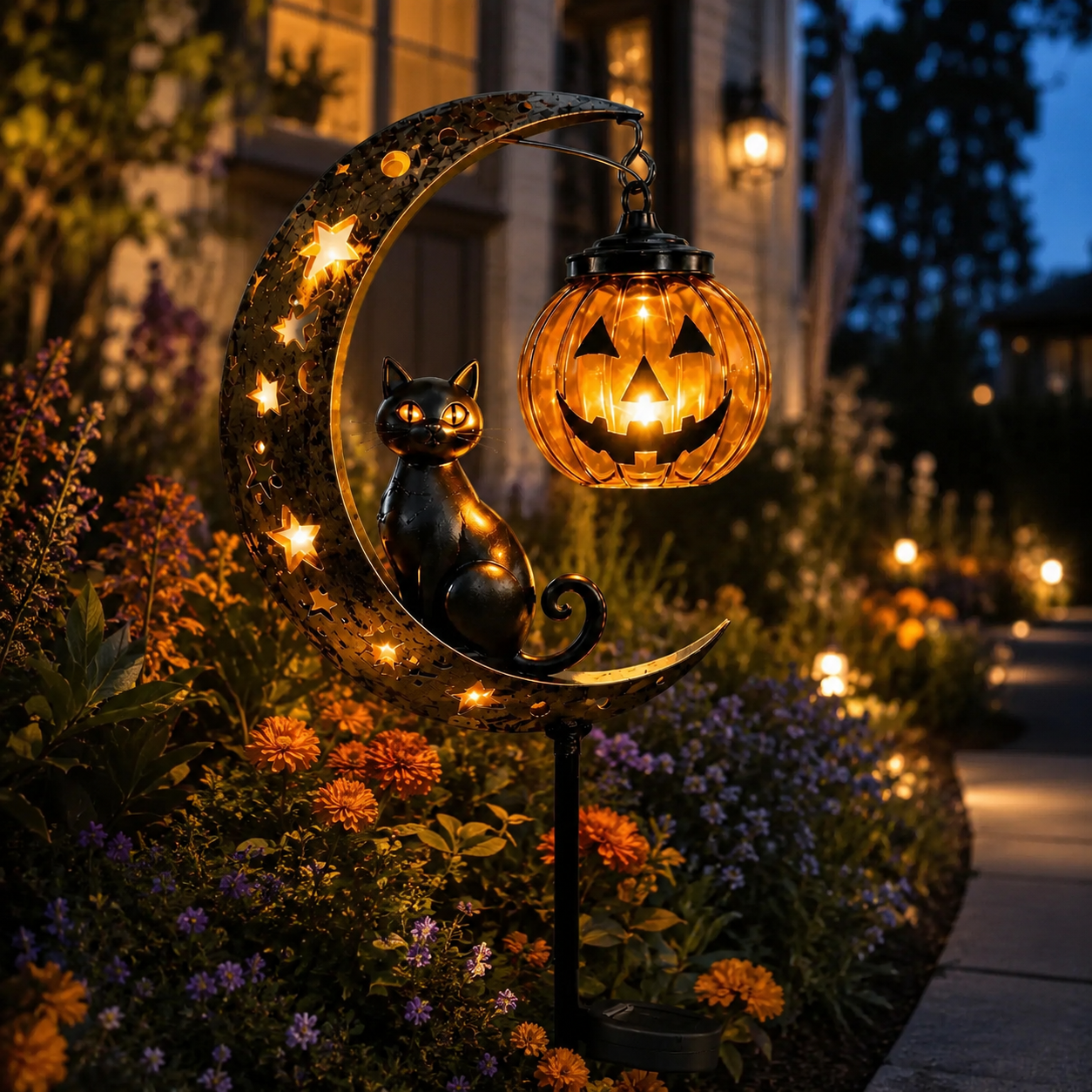 2026-! ! !🔥59% OFF TODAY 👻 Solar Halloween Garden Stake Light with Black Cat & Pumpkin