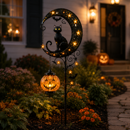 2026-! ! !🔥59% OFF TODAY 👻 Solar Halloween Garden Stake Light with Black Cat & Pumpkin