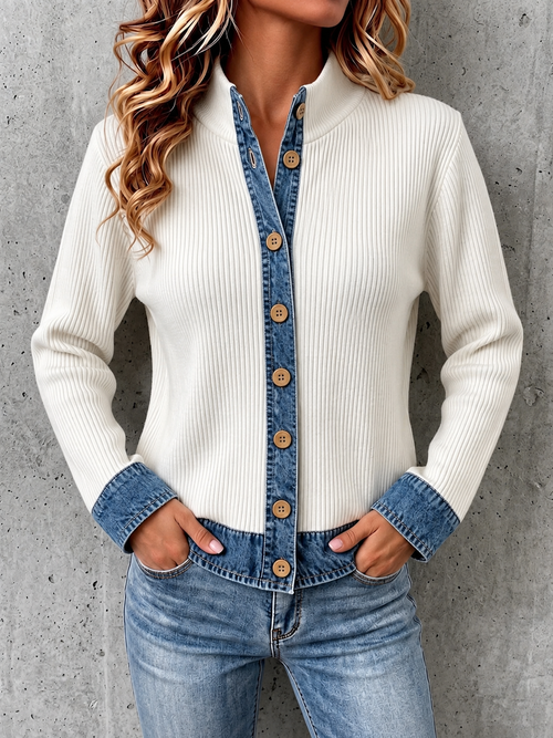 CLEARANCE SALE🔥Women's Denim-paneled Knit Cardigan