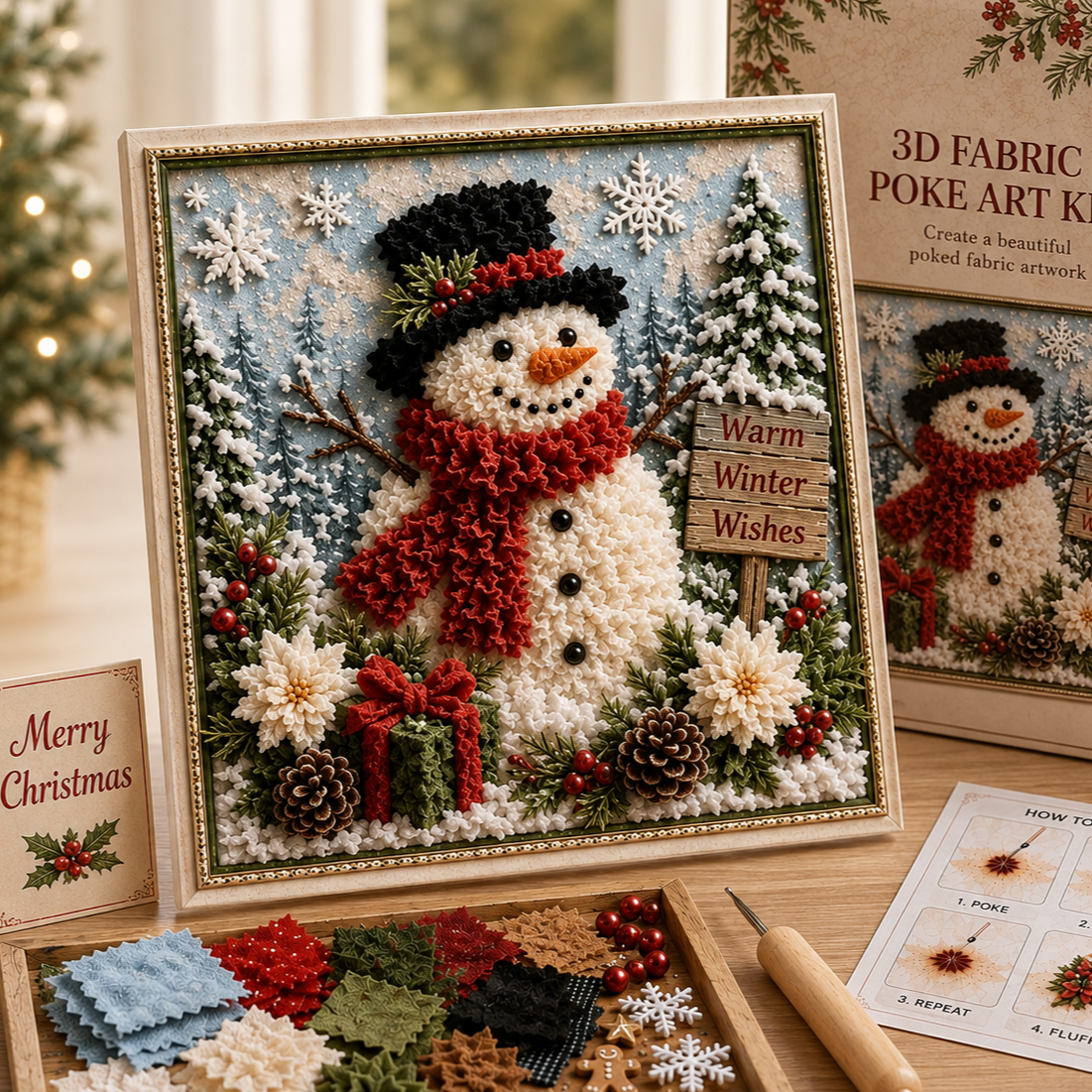 Snowman Christmas fabric poke art