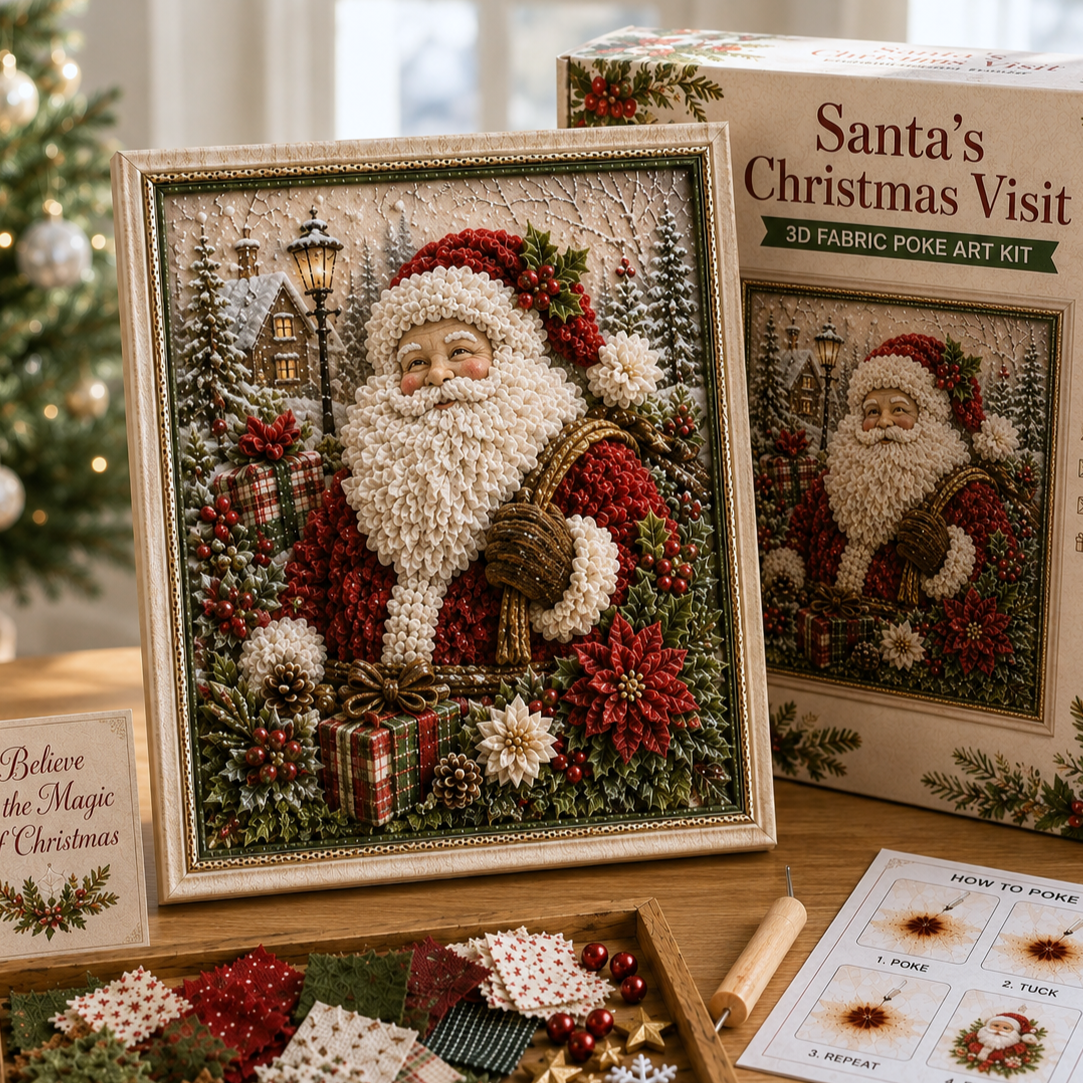 Santa Christmas fabric poke art