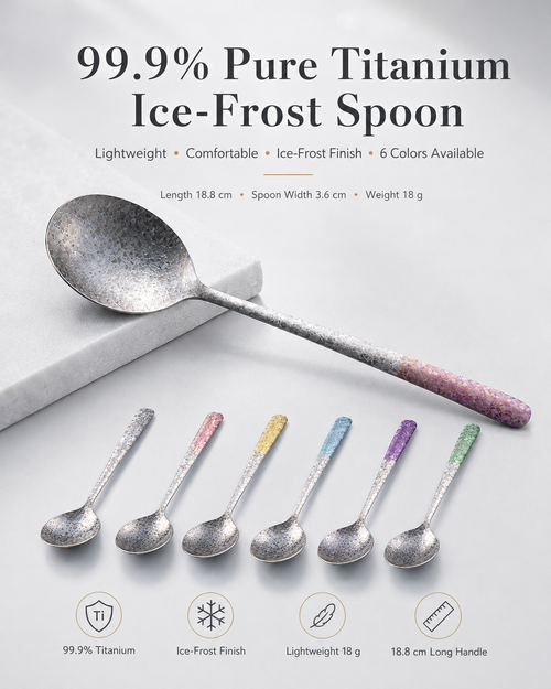 99.9% Pure Titanium Frost Spoon – Lightweight Long-Handle Tableware