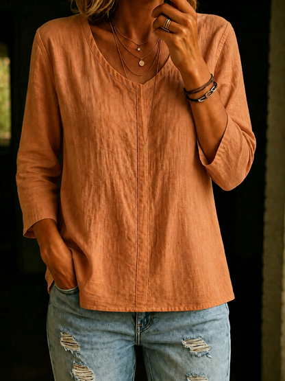 Women's 100% Cotton Split Neck  3/4 Sleeve Shirt