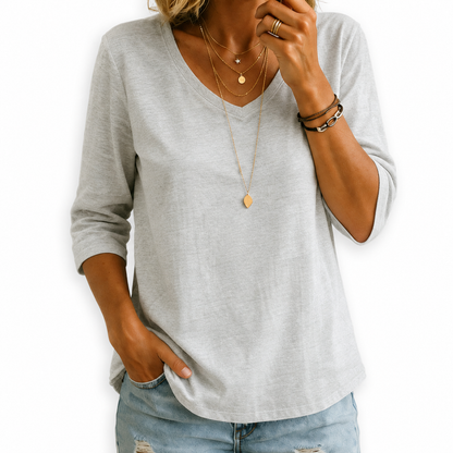 Women's 100% Cotton V Neck  3/4 Sleeve Shirt