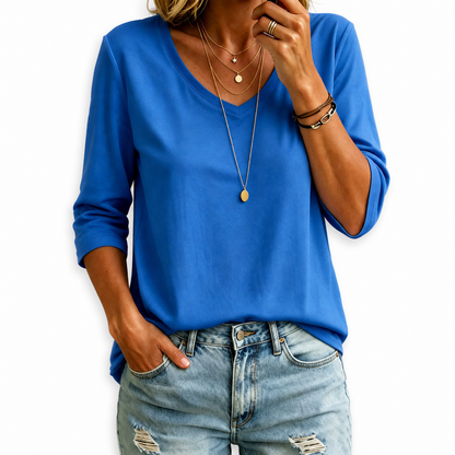 Women's 100% Cotton V Neck  3/4 Sleeve Shirt