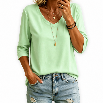 Women's 100% Cotton V Neck  3/4 Sleeve Shirt
