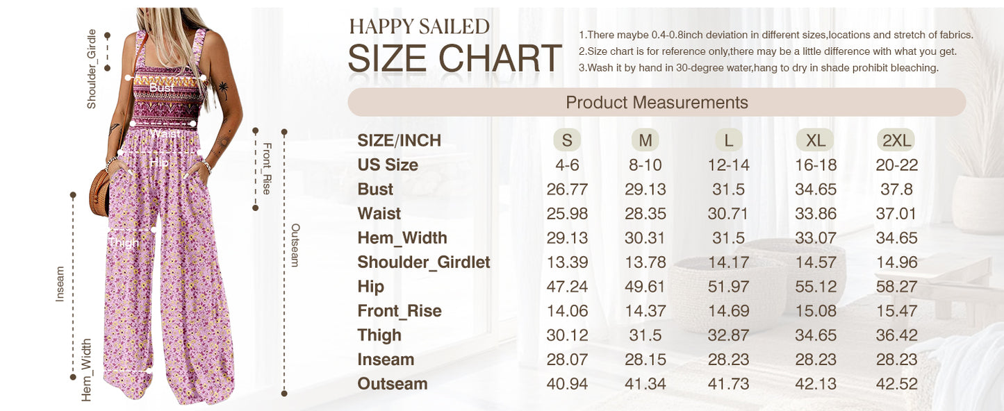 🔥LAST DAY 59% OFF-2026 New Women's Casual Loose Overalls Jumpsuits One Piece Sleeveless Printed Wide Leg Long Pant Rompers With Pockets Bohemian Womenswear