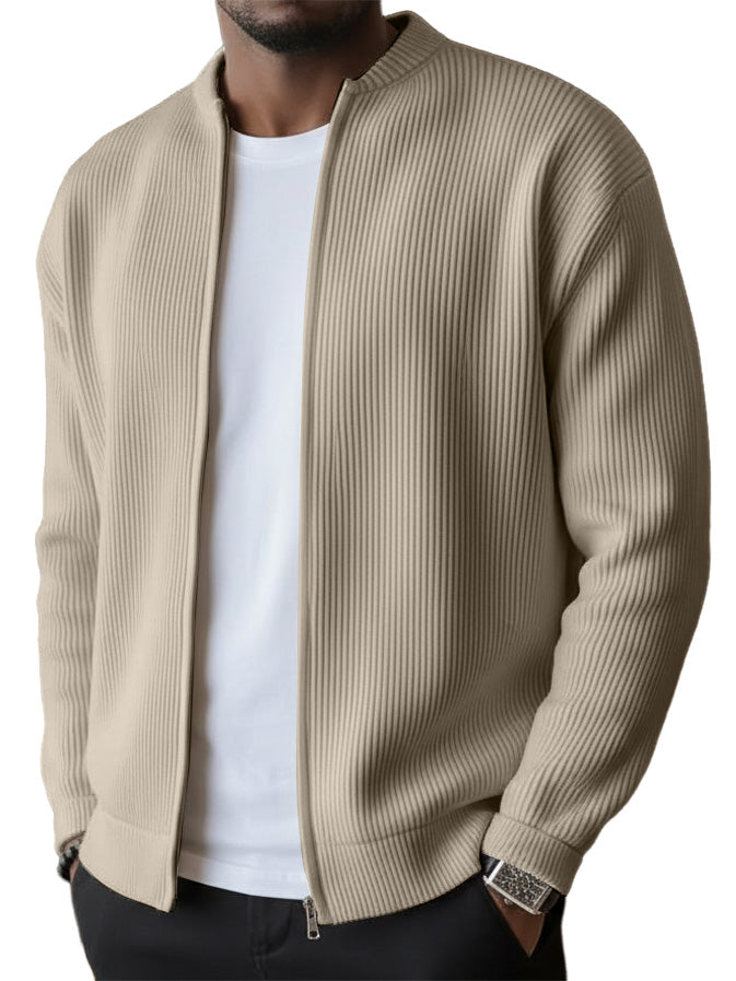 🔥2026 HOT SEAL ! ! !🔥Men's Simple Casual Ribbed Stand Collar Zipper  Long Sleeved Jacket