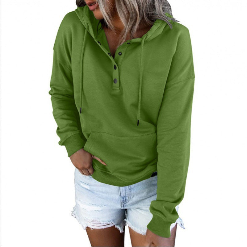 🔥Free Shipping🔥Solid Button Front Hoodie with Pocket