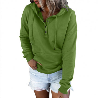 🔥Free Shipping🔥Solid Button Front Hoodie with Pocket