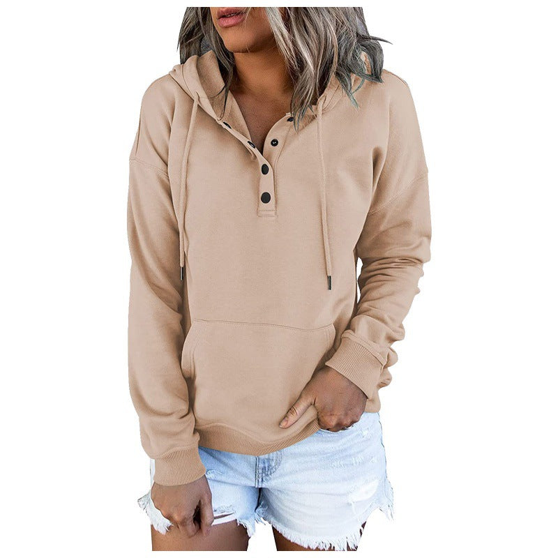 🔥Free Shipping🔥Solid Button Front Hoodie with Pocket