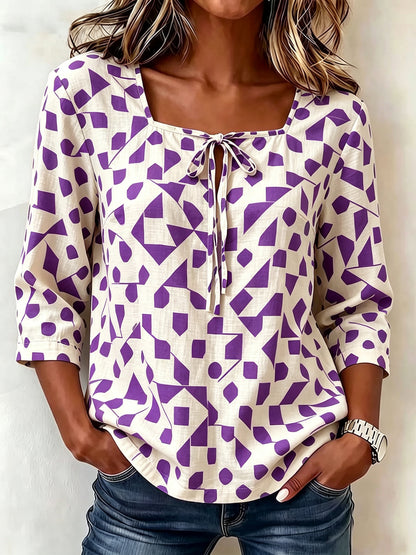 Women’s Vintage Polka Dot Top with Square Neck Tie