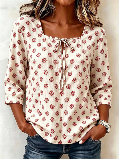 Women’s Vintage Polka Dot Top with Square Neck Tie