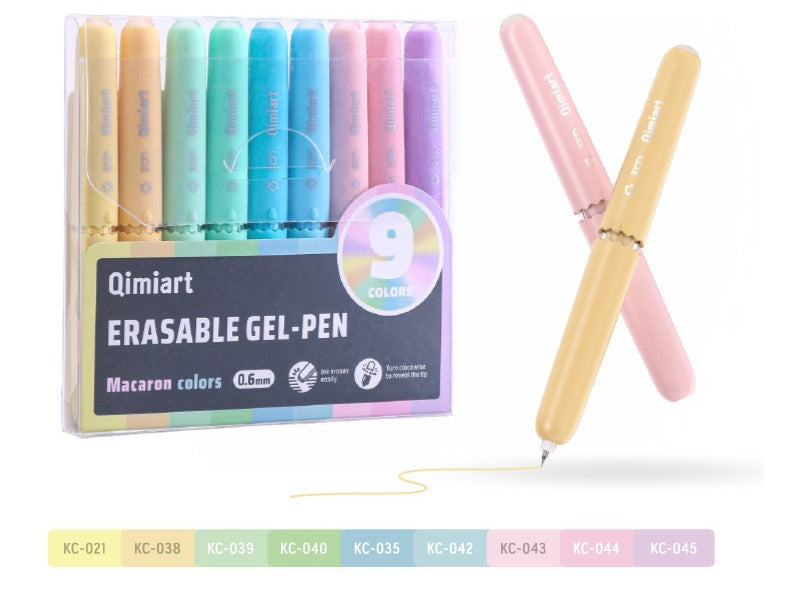 9-Color Erasable Gel Pens Set – Quick-Dry 0.6mm Pens with Built-In Eraser