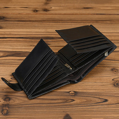 Vintage Top-Grain Leather Bi-Fold Wallet – Classic Design, Ample Storage
