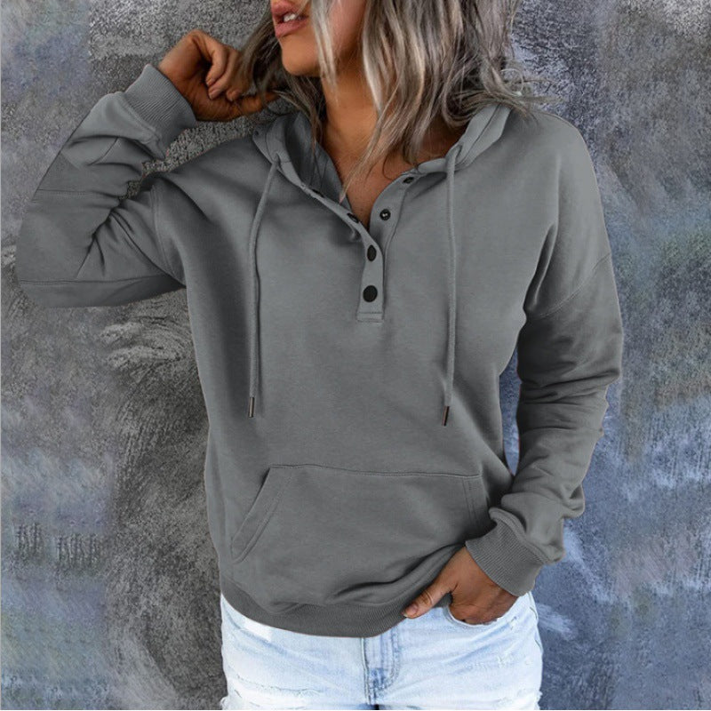 🔥Free Shipping🔥Solid Button Front Hoodie with Pocket