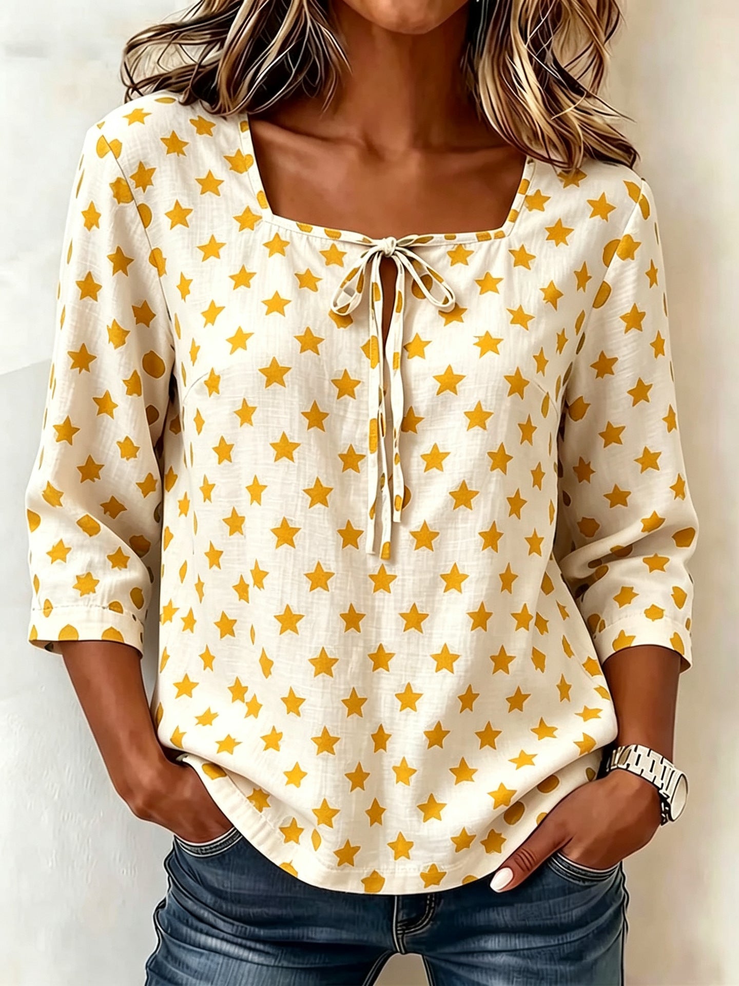 Women’s Vintage Polka Dot Top with Square Neck Tie
