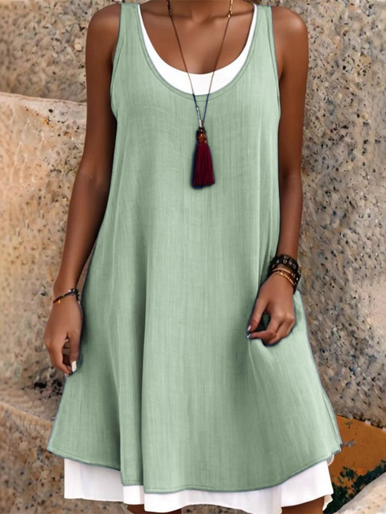 💃Women's Casual Loose Sleeveless Fake Two Piece Tank Dress