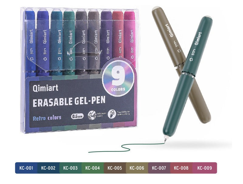9-Color Erasable Gel Pens Set – Quick-Dry 0.6mm Pens with Built-In Eraser