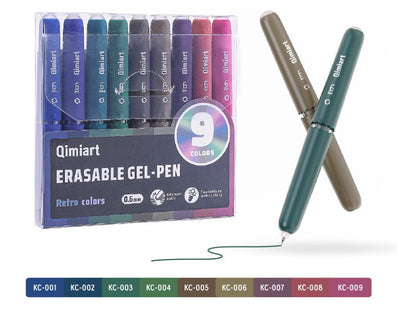 9-Color Erasable Gel Pens Set – Quick-Dry 0.6mm Pens with Built-In Eraser