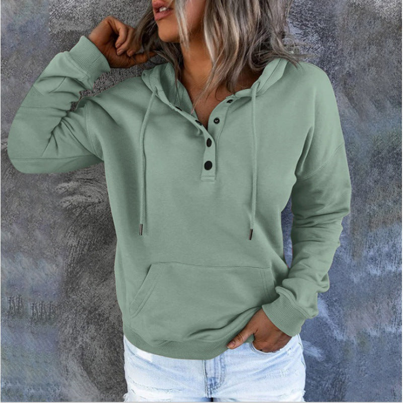 🔥Free Shipping🔥Solid Button Front Hoodie with Pocket