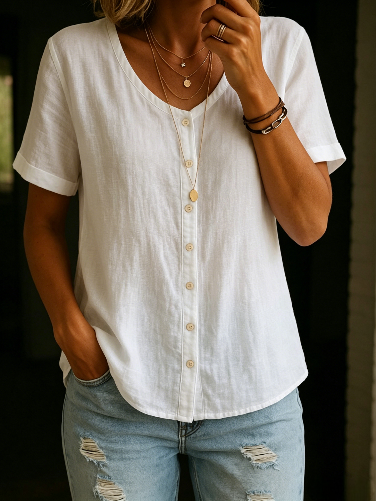CLEARANCE SALE🔥 Women's Cotton Linen Short Shirt