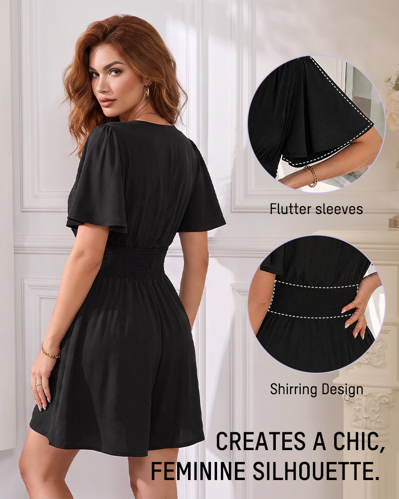 Flutter sleeve and ruched waist detail