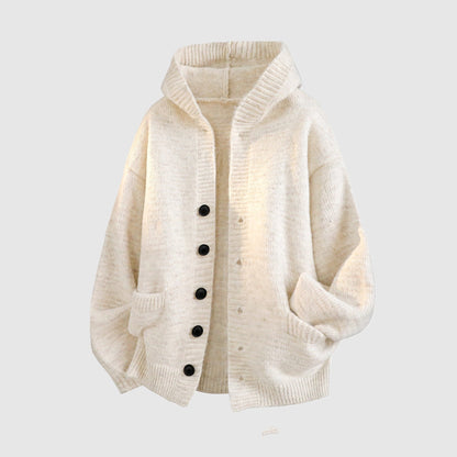 Unisex Solid-Color Thick Long-Sleeve Hooded Sweatshirt—Casual button-down polyester pullover, soft and comfortable against the skin, perfect for street style and everyday wear