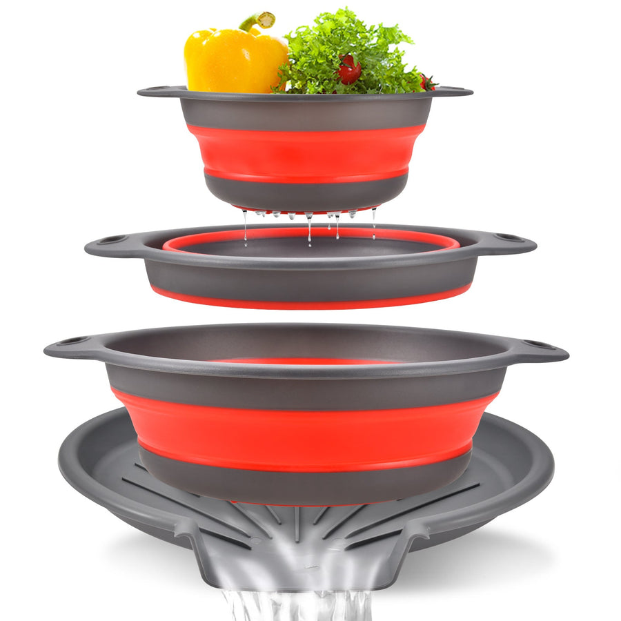 Vibrant Red collapsible colander set