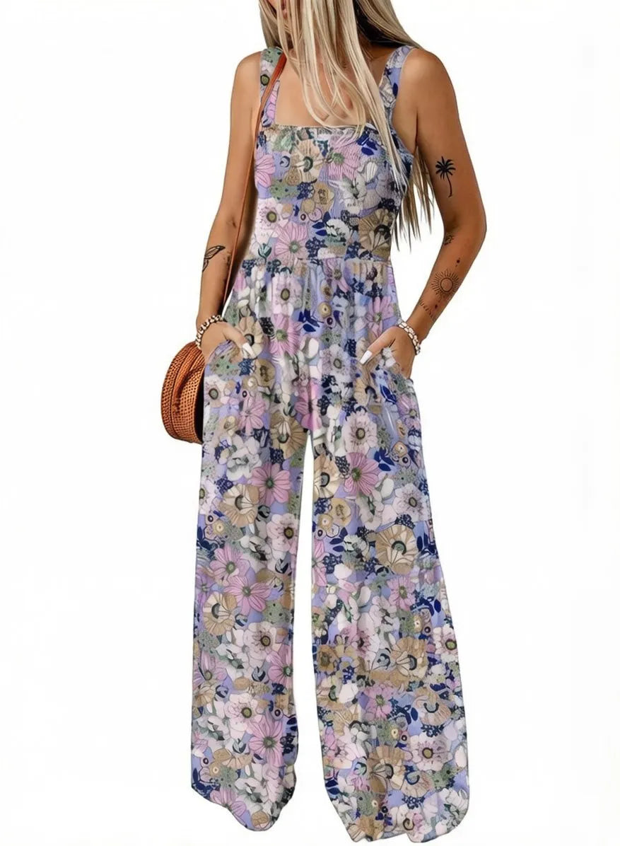 🔥LAST DAY 59% OFF-2026 New Women's Casual Loose Overalls Jumpsuits One Piece Sleeveless Printed Wide Leg Long Pant Rompers With Pockets Bohemian Womenswear