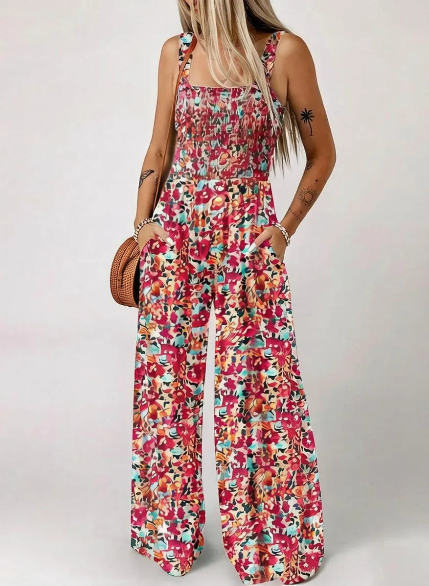 🔥LAST DAY 59% OFF-2026 New Women's Casual Loose Overalls Jumpsuits One Piece Sleeveless Printed Wide Leg Long Pant Rompers With Pockets Bohemian Womenswear