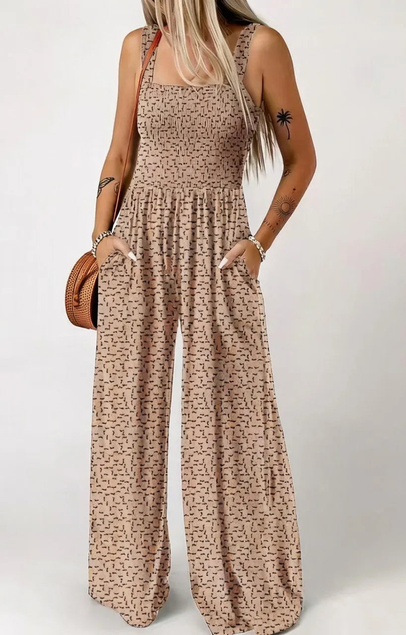 🔥LAST DAY 59% OFF-2026 New Women's Casual Loose Overalls Jumpsuits One Piece Sleeveless Printed Wide Leg Long Pant Rompers With Pockets Bohemian Womenswear