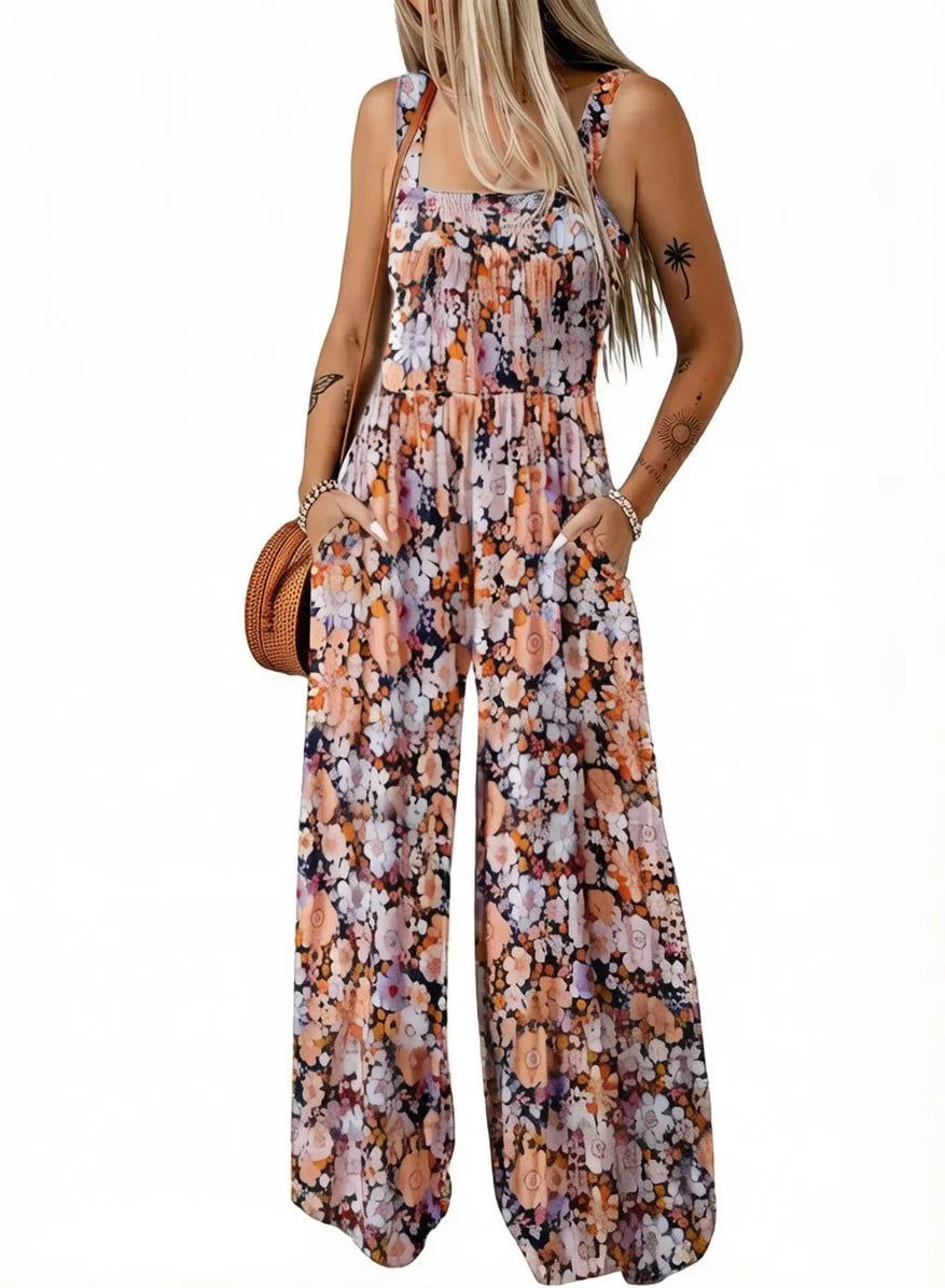 🔥LAST DAY 59% OFF-2026 New Women's Casual Loose Overalls Jumpsuits One Piece Sleeveless Printed Wide Leg Long Pant Rompers With Pockets Bohemian Womenswear