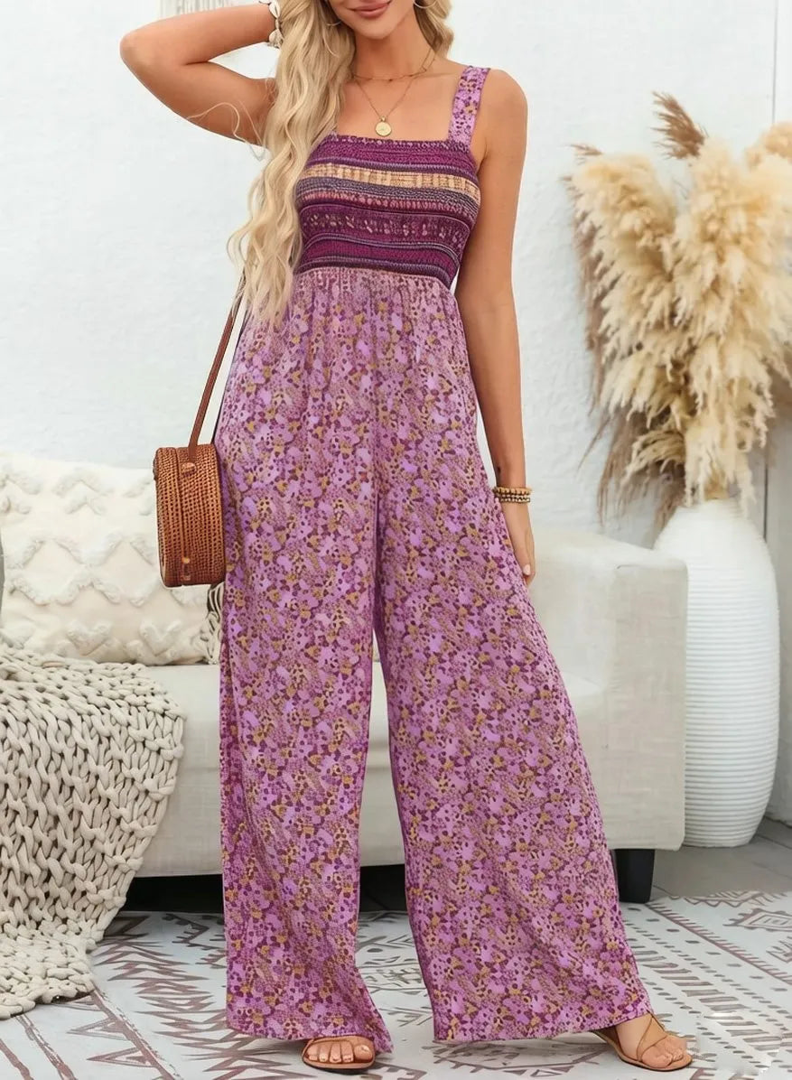 🔥LAST DAY 59% OFF-2026 New Women's Casual Loose Overalls Jumpsuits One Piece Sleeveless Printed Wide Leg Long Pant Rompers With Pockets Bohemian Womenswear