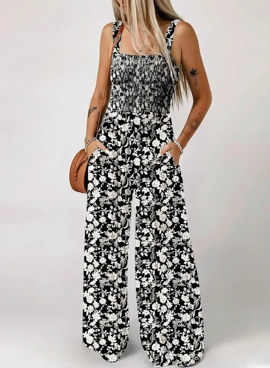 🔥LAST DAY 59% OFF-2026 New Women's Casual Loose Overalls Jumpsuits One Piece Sleeveless Printed Wide Leg Long Pant Rompers With Pockets Bohemian Womenswear