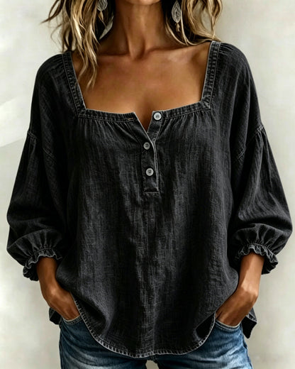 CLEARANCE🔥 Women’s Denim Square-Neck Three-Quarter Sleeve Top