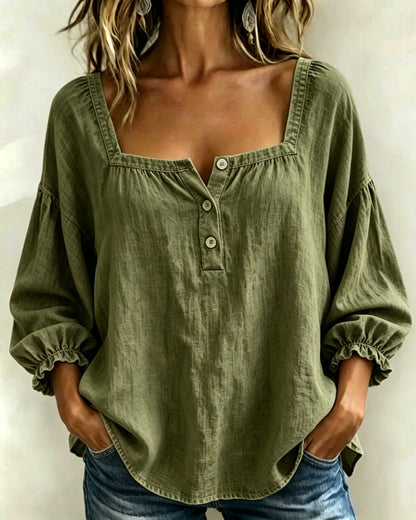 CLEARANCE🔥 Women’s Denim Square-Neck Three-Quarter Sleeve Top