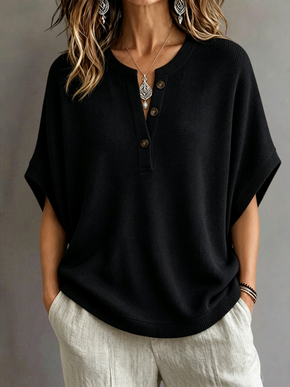 CLEARANCE SALE🔥Women's Waffle Knit Batwing Sleeve Henley Top
